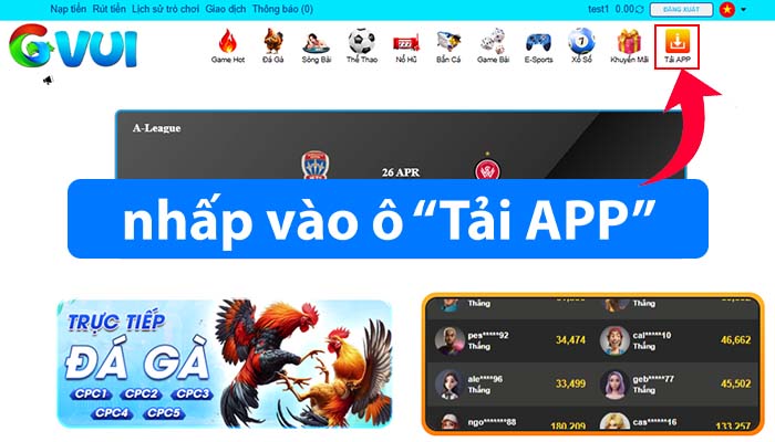 Trên giao diện trang chủ, nhấp vào ô Tải APP Trên giao diện trang chủ, nhấp vào ô Tải APP